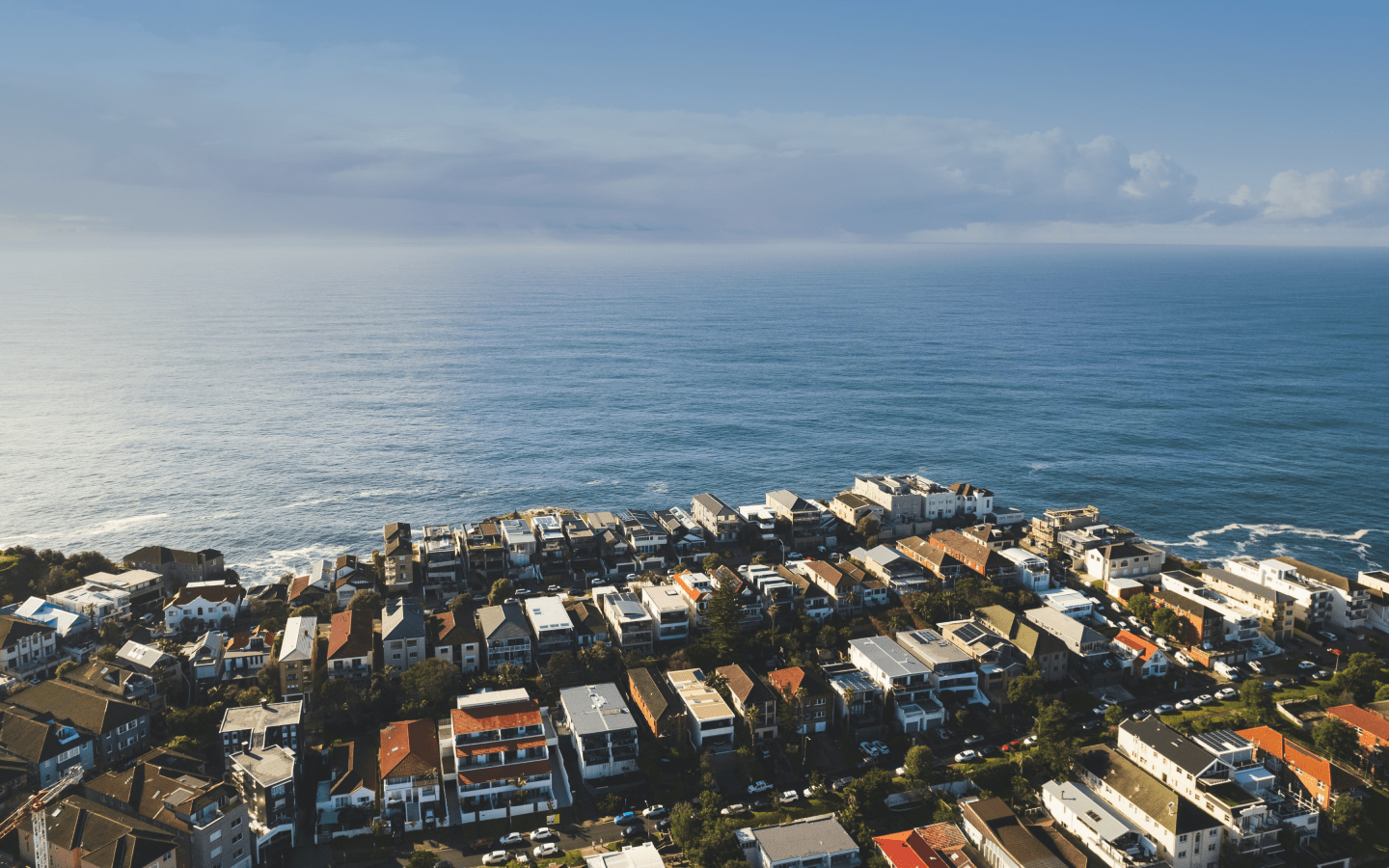 Aerial view of a coastal town